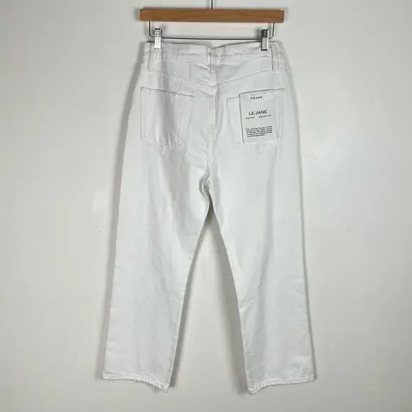 Frame Le Jane Crop Distressed Straight-Leg Jean 27 White Rumpled Blanc Destruct - Picture 5 of 15
